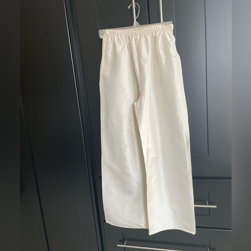 Peter Cohen NWOT SZ S textured silk cream colored tissue silk wide leg pants